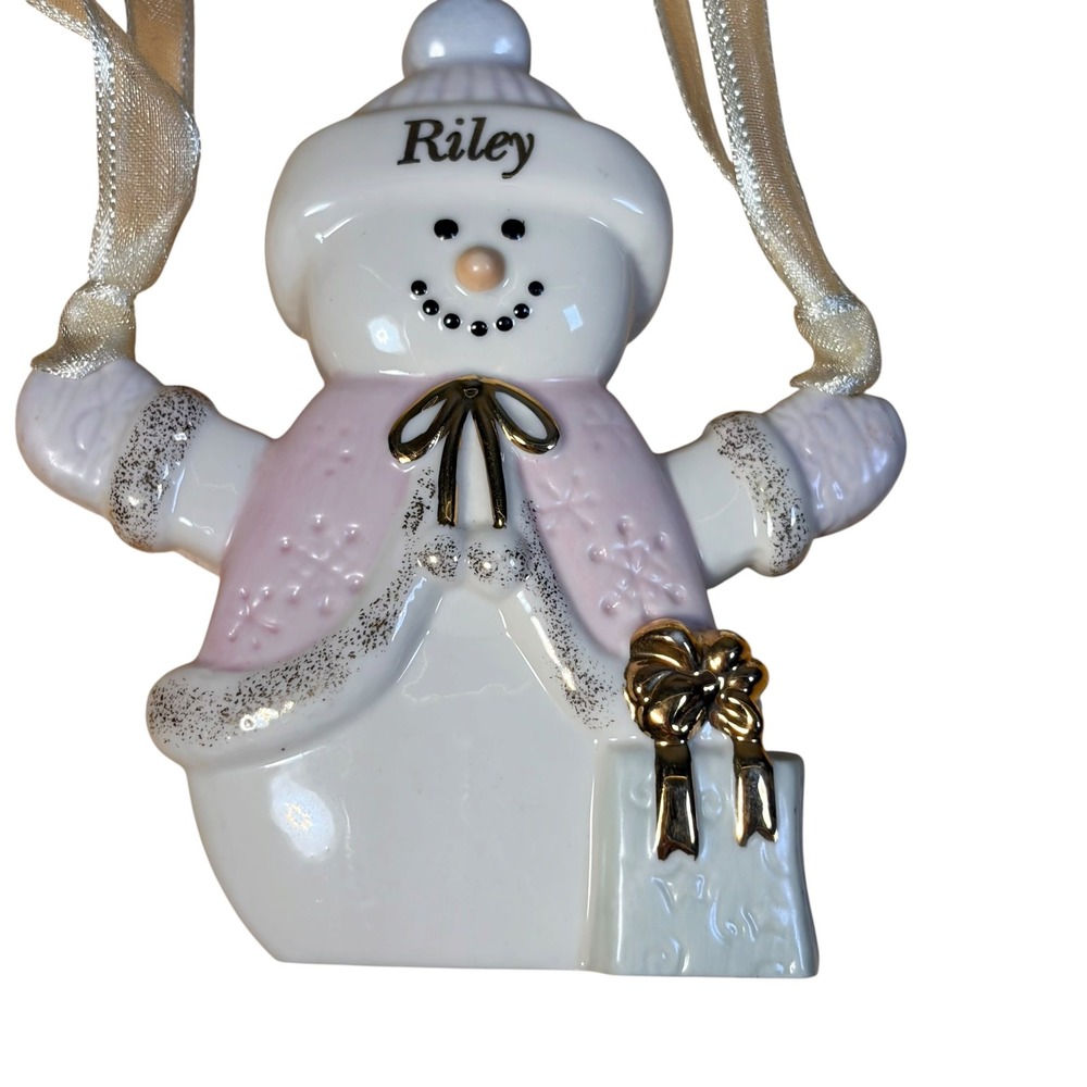 Lenox Riley Snowman Ornament Vintage Porcelain Pink Silver Gold Accents